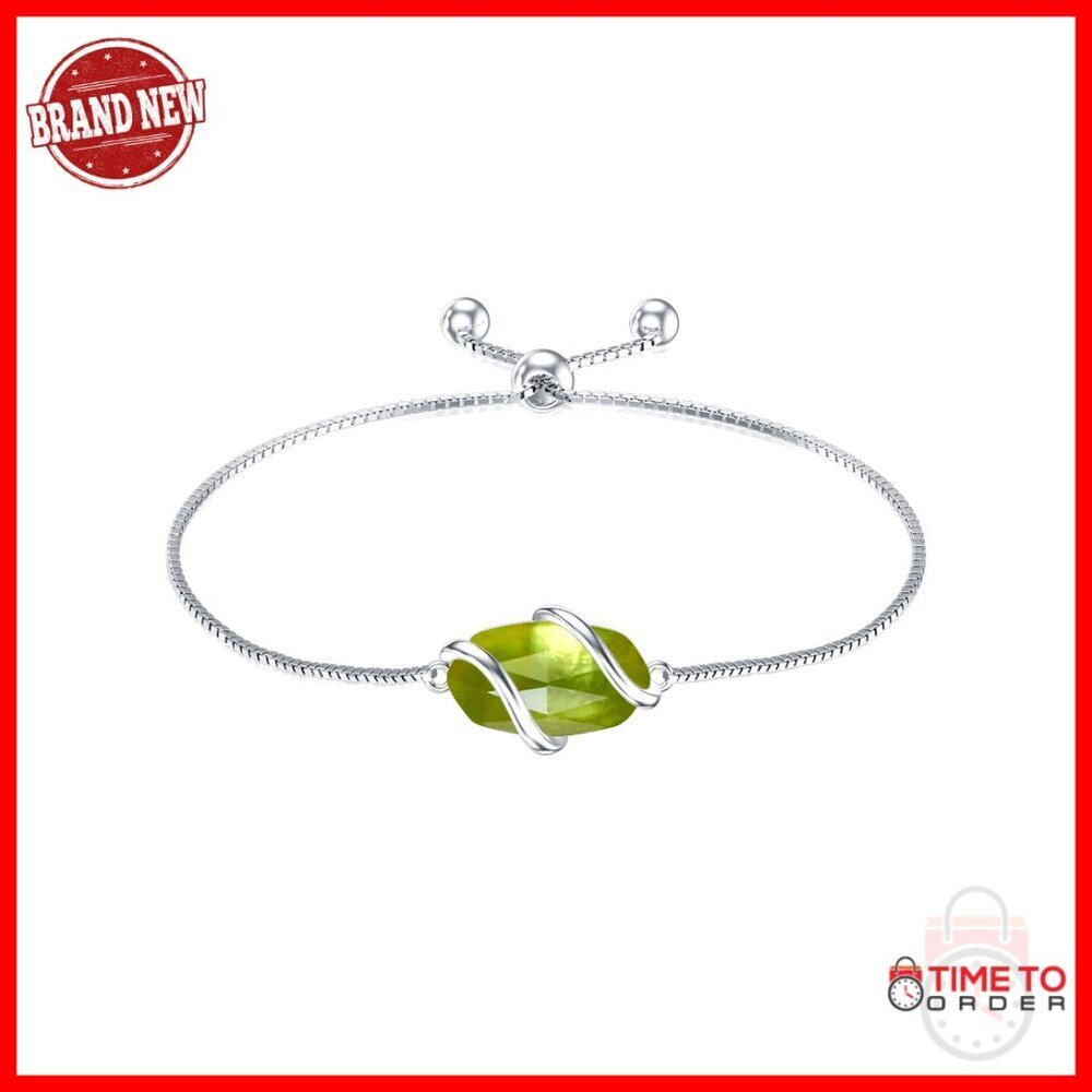 925 Sterling Silver Peridot Link Bracelet Adjustable to 9 Inches